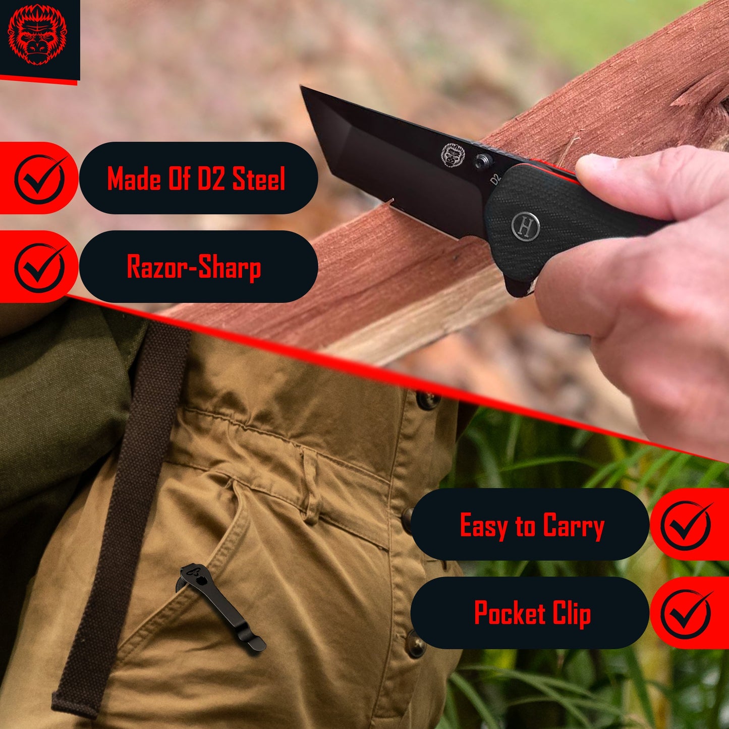 The Pioneer Folding Pocket Knife (Black and Orange)