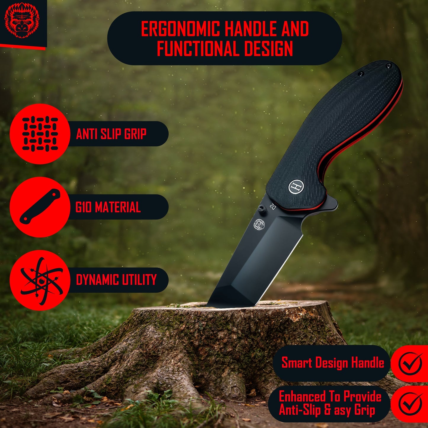 The Pioneer Folding Pocket Knife (Black and Orange)