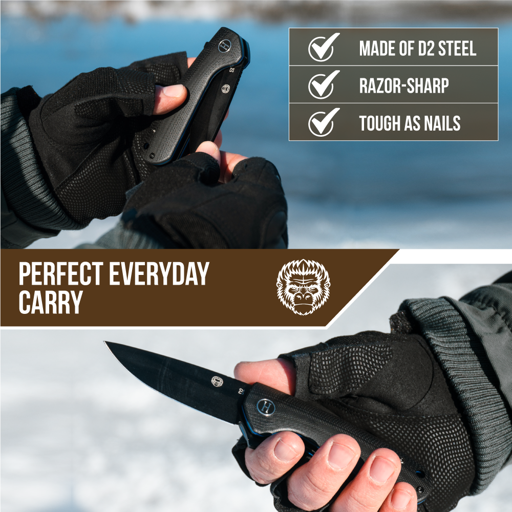 The Peasant Folding Pocket Knife Giftset for Men and Women (Black and Blue)