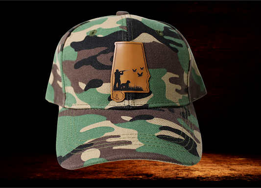 Army camo style low profile dad hat with Alabama hunting patch