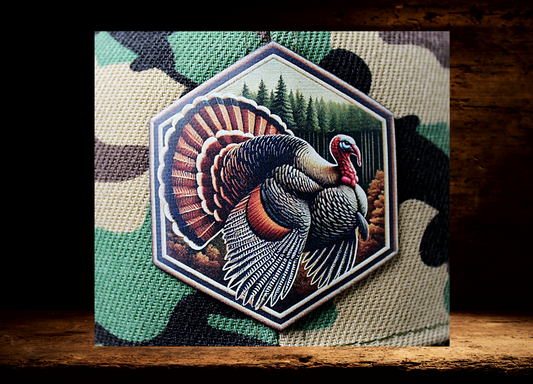 Camo, low profile hat with colorful Turkey patch
