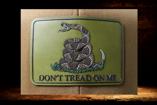 Brown and Black hat with Don't Tread on Me Snake patch