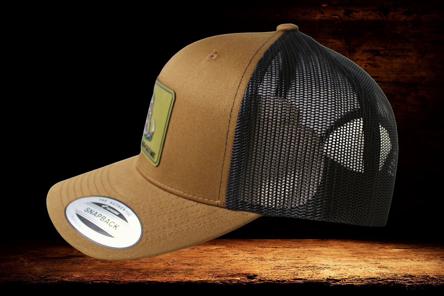 Brown and Black hat with Don't Tread on Me Snake patch